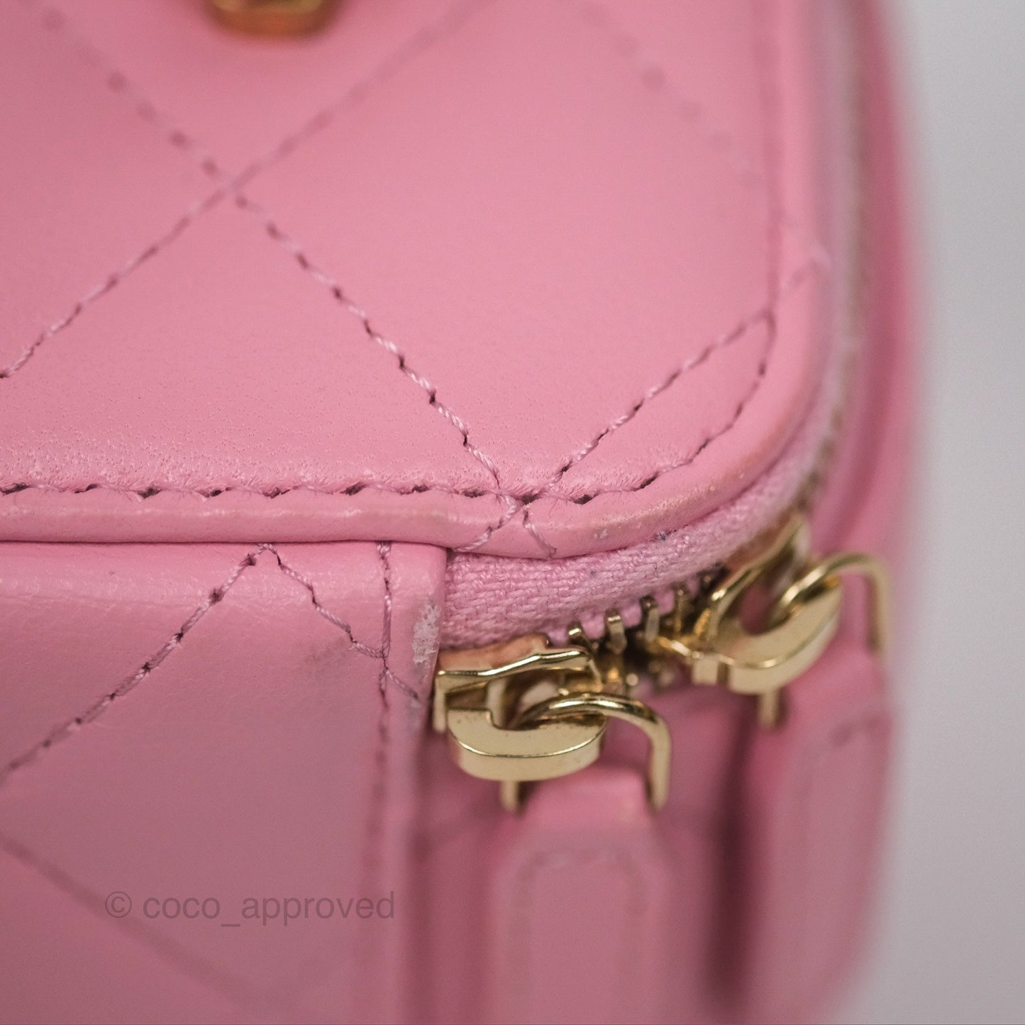 Chanel Vanity Rectangular with Top Handle Pink Lambskin Aged Gold Hardware
