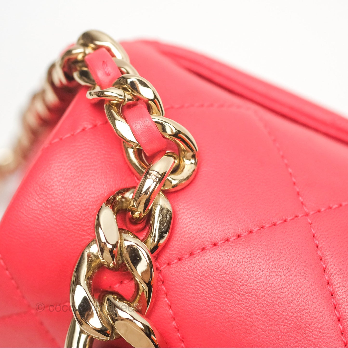 Chanel Quilted Resin Bi-Color Chain Flap Bag Dark Pink Lambskin