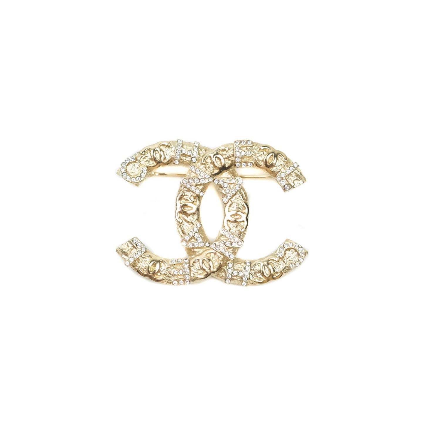 Chanel CC Logo Rhinestone Brooch Gold Tone 21P
