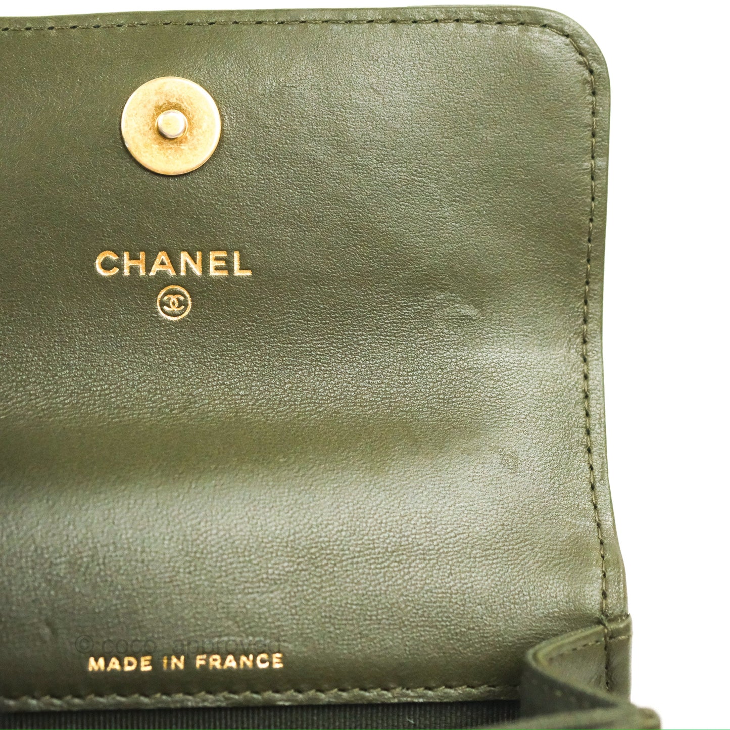 Chanel Top Handle Clutch With Chain Army Green Lambskin Aged Gold Hardware