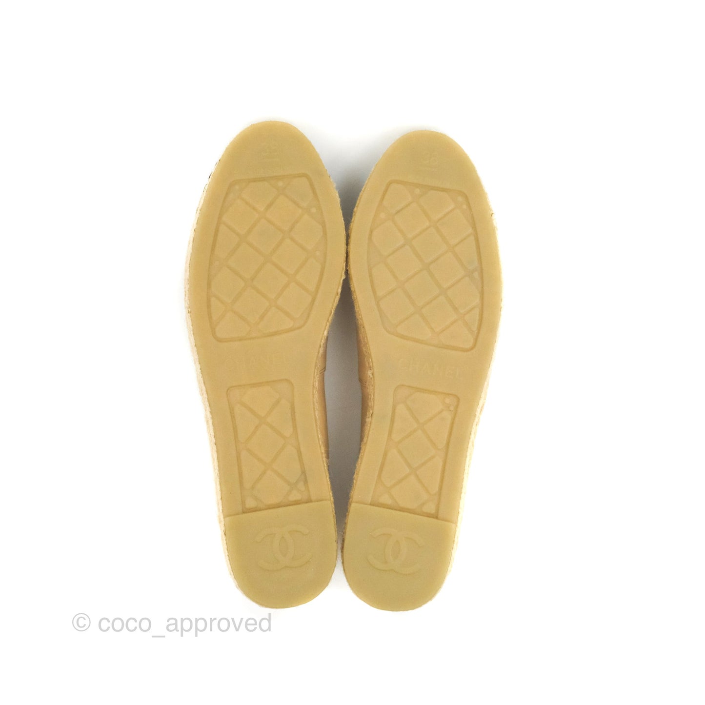 Chanel CC Espadrilles Beige Black Lambskin Size 38