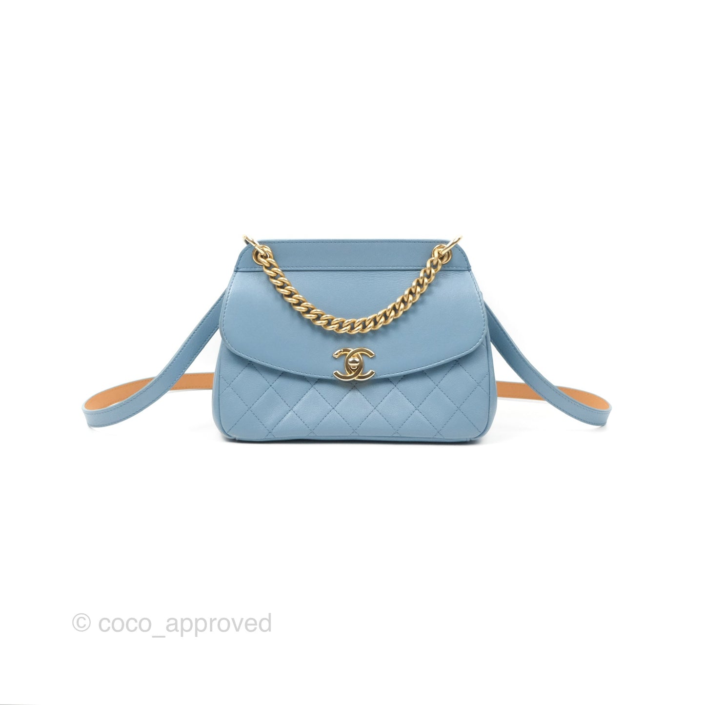 Chanel Curved Flap Bag Blue Lambskin Aged Gold Hardware