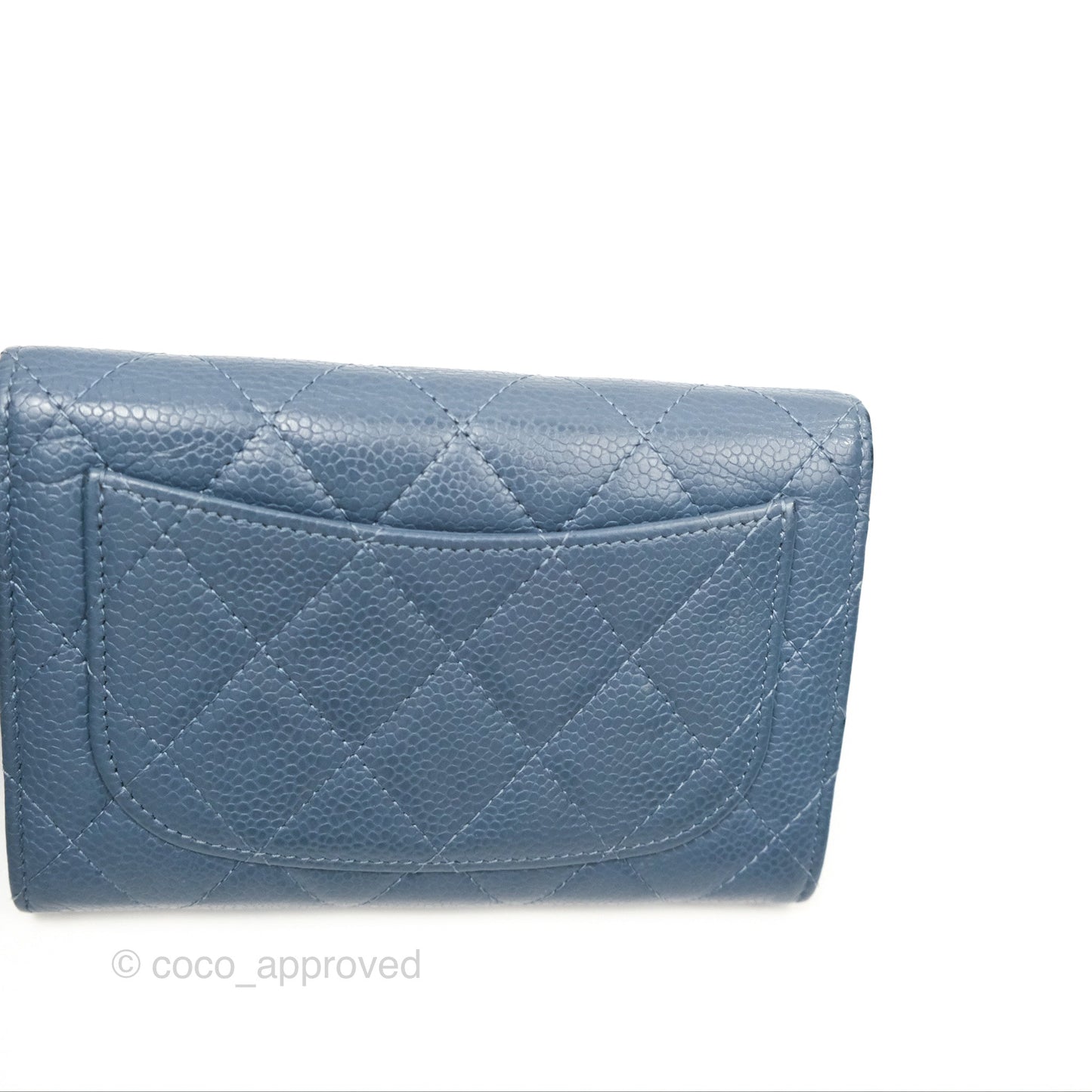 Chanel Quilted Small Flap Wallet Grey Blue Caviar Silver Hardware