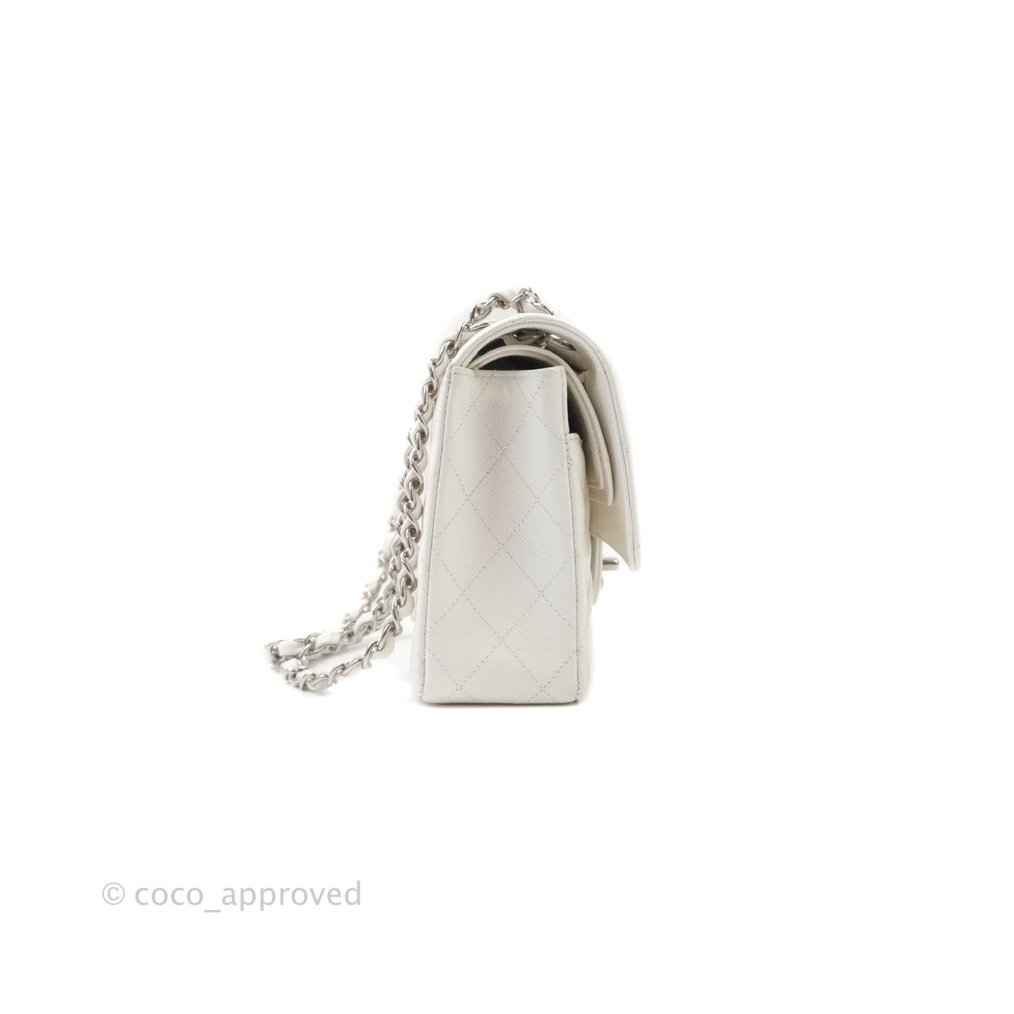 Chanel Quilted M/L Medium Double Flap White Caviar Silver Hardware