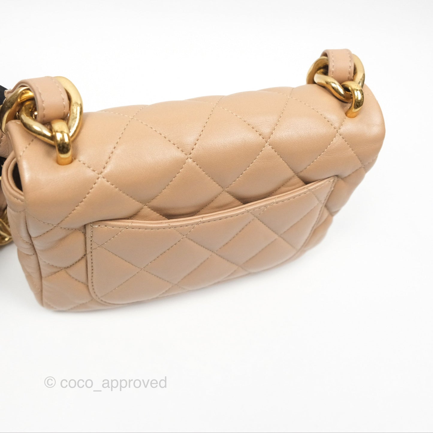 Chanel Small Chunky Chain Flap Bag Lambskin Beige Aged Gold Hardware 22S