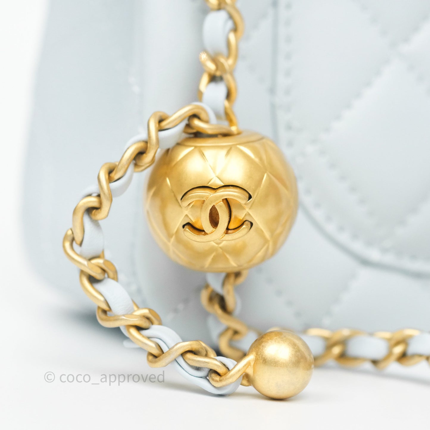 Chanel Pearl Crush Mini Rectangular Light Blue Lambskin Aged Gold Hardware