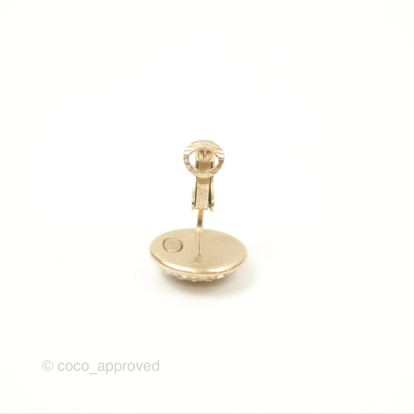 Chanel Round CC Crystal Ear Clips Gold Tone 16B