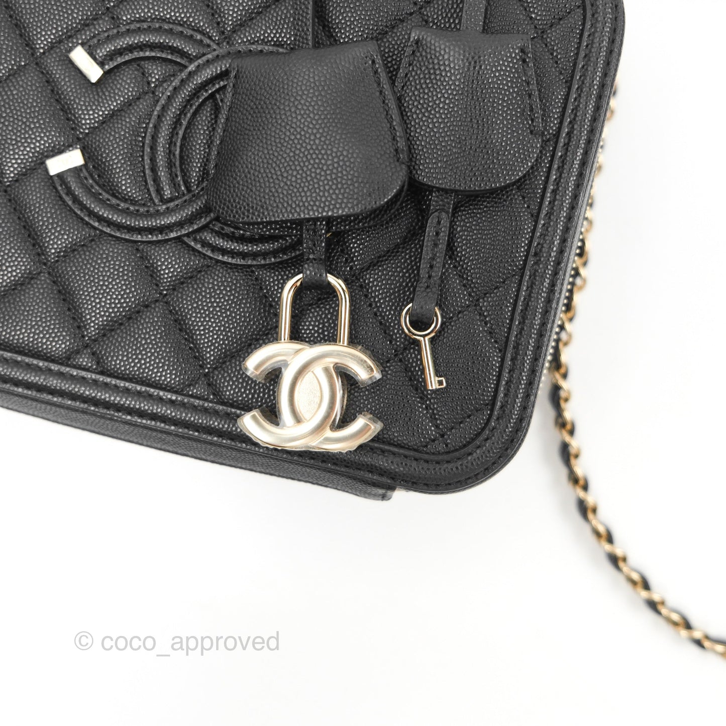 Chanel Quilted Medium CC Filigree Vanity Case Black Caviar Gold Hardware