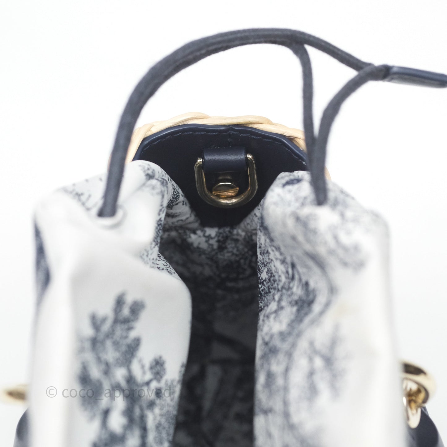 Christian Dior Dioriviera Medium Lady D-Joy Bag Natural Rattan and Blue Dior Oblique Jacquard