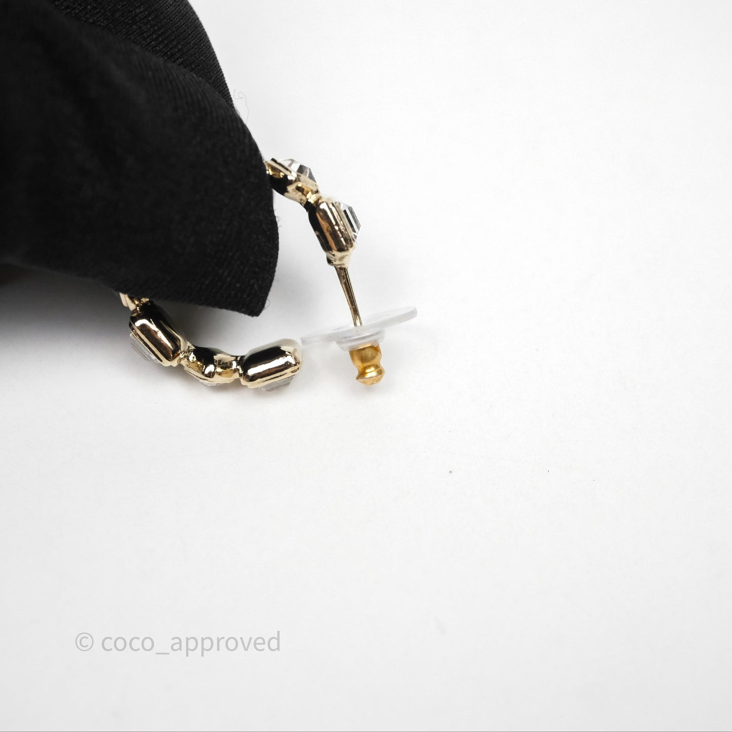 Chanel Crystal Hoop Earrings Gold Tone 20B