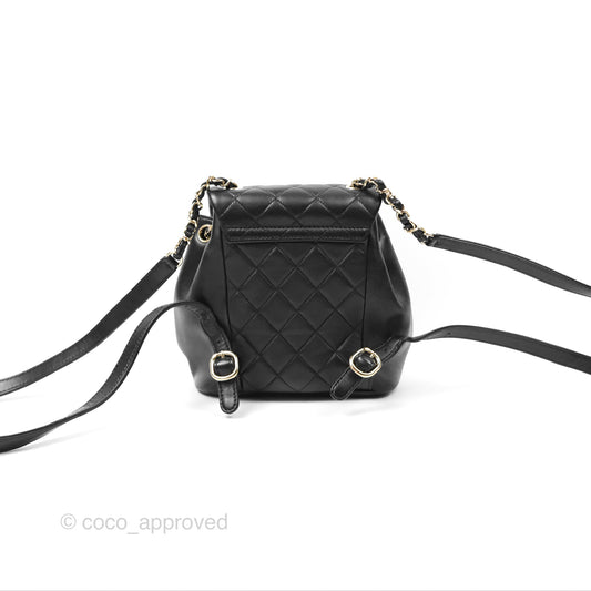 Chanel Quilted Small Duma Drawstring Backpack Black Lambskin Gold Hardware