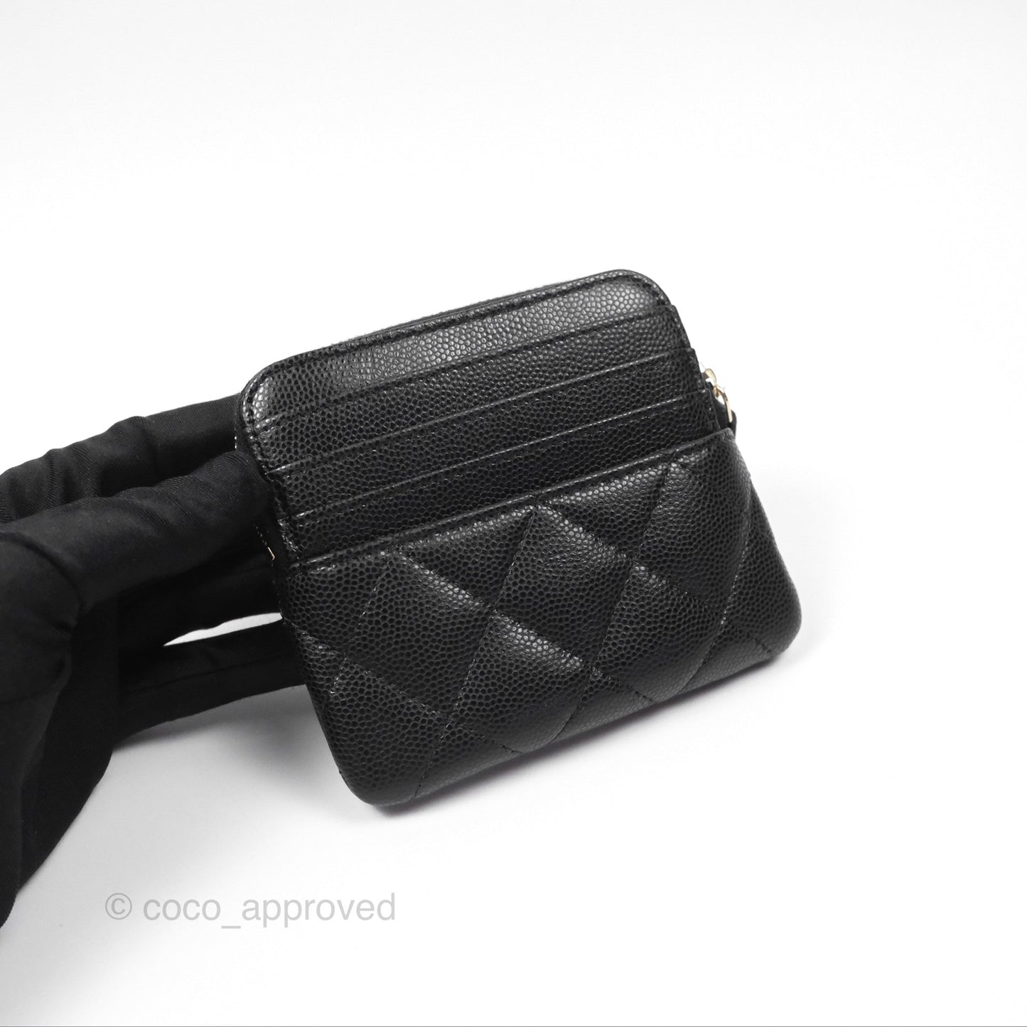 Chanel Quilted Classic Zip Card Holder Wallet Black Caviar Gold Hardware