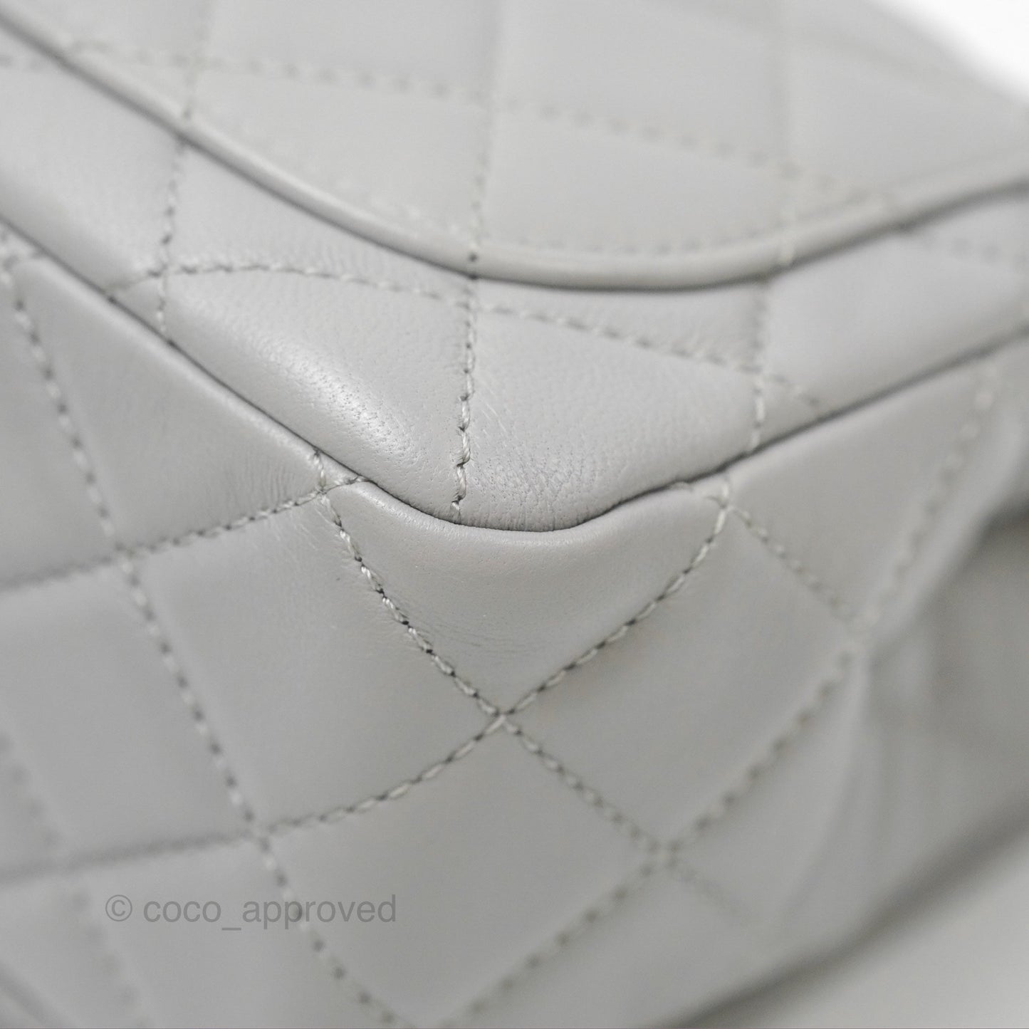 Chanel Pearl Crush Mini Square Quilted Light Grey Lambskin Aged Gold Hardware