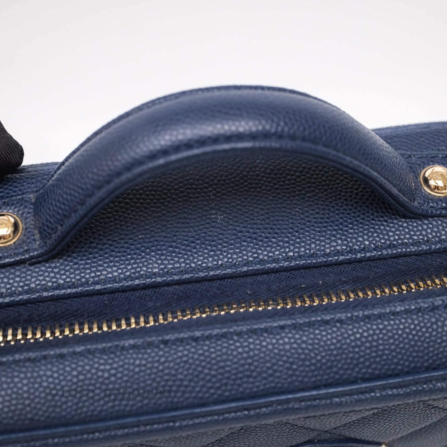 Chanel Quilted Small CC Filigree Vanity Case Navy Caviar Gold Hardware