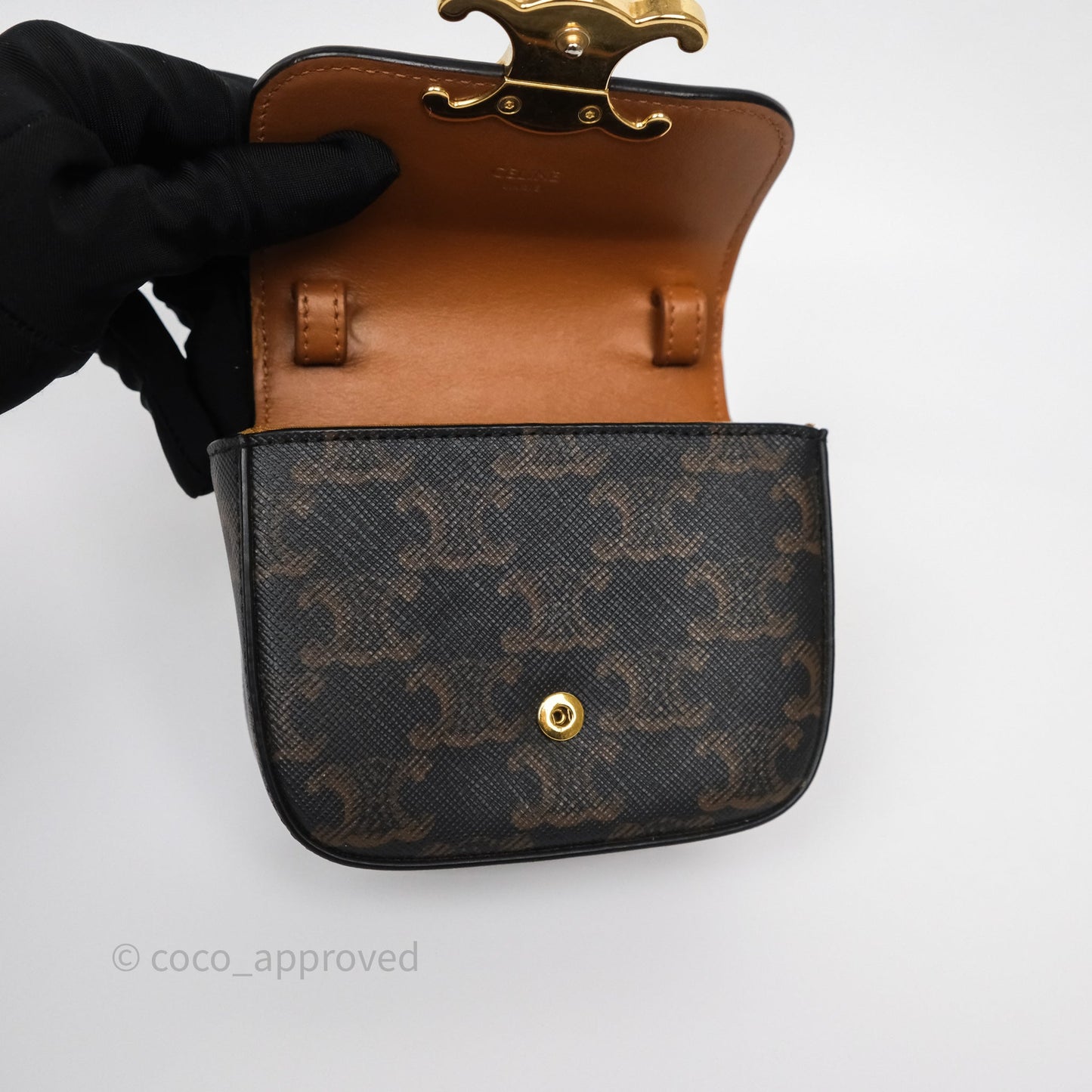 Celine Mini Triomphe Canvas Tan Calfskin