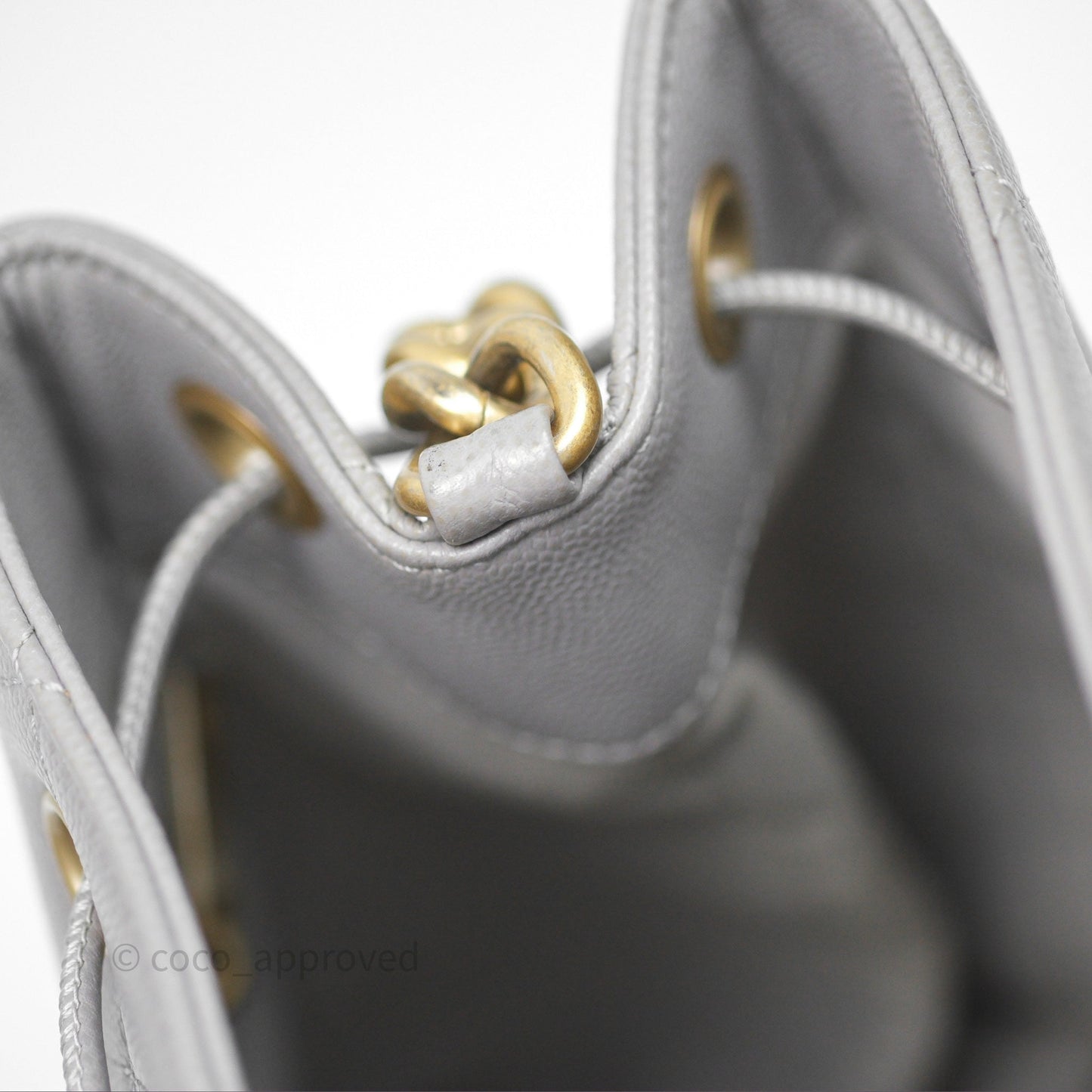 Chanel Drawstring Bucket Bag Grey Grained Calfskin Aged Gold Hardware