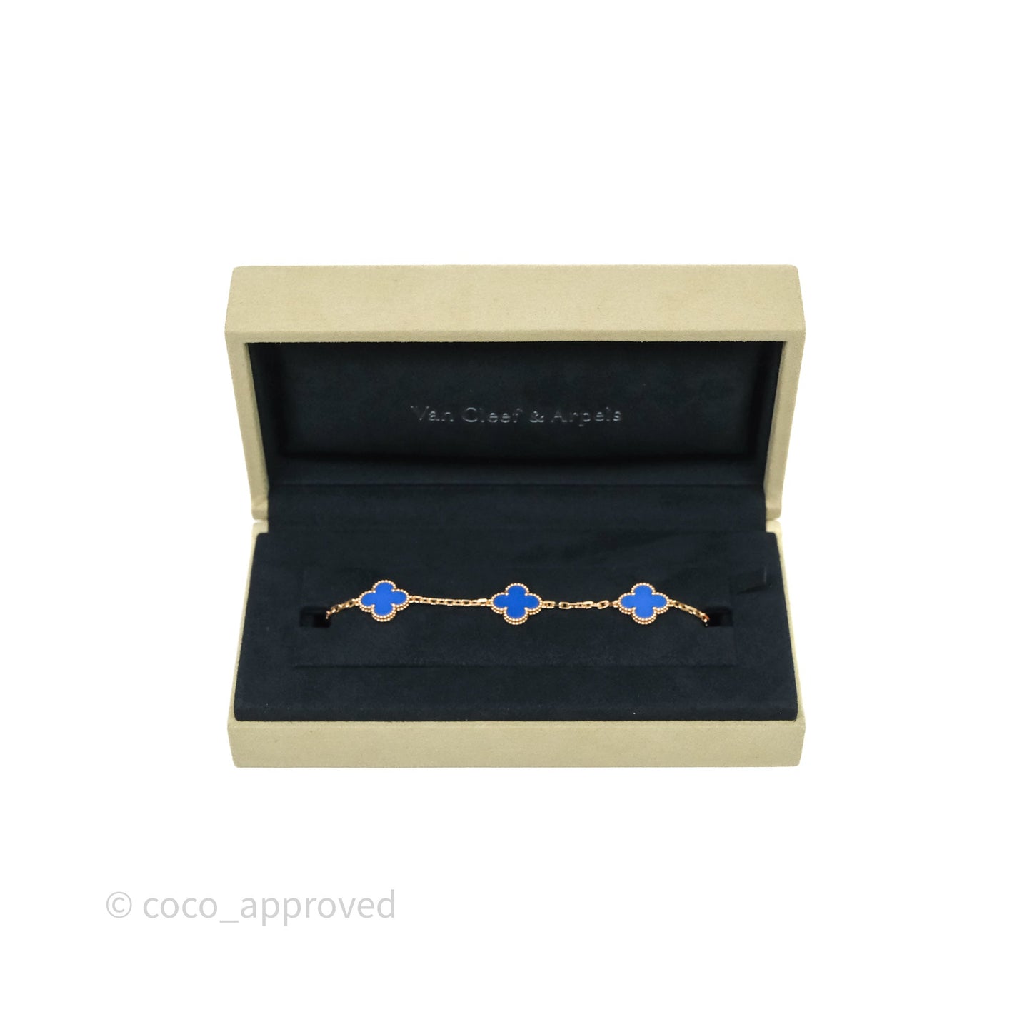 Van Cleef & Arpels Vintage Alhambra 5 Motifs Blue Agate Yellow Gold Bracelet