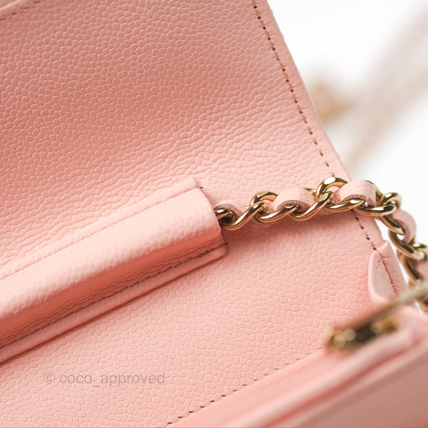 Chanel Quilted Classic Wallet on Chain WOC Light Pink Caviar Gold Hardware
