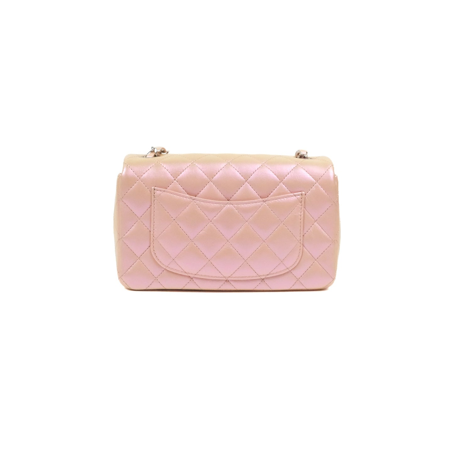 Chanel Quilted Mini Rectangular Iridescent Pink Calfskin Silver Hardware