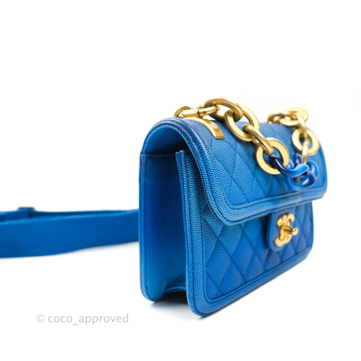 Chanel Quilted Sunset On The Sea Blue Flap Bag Caviar Aged Gold Hardware