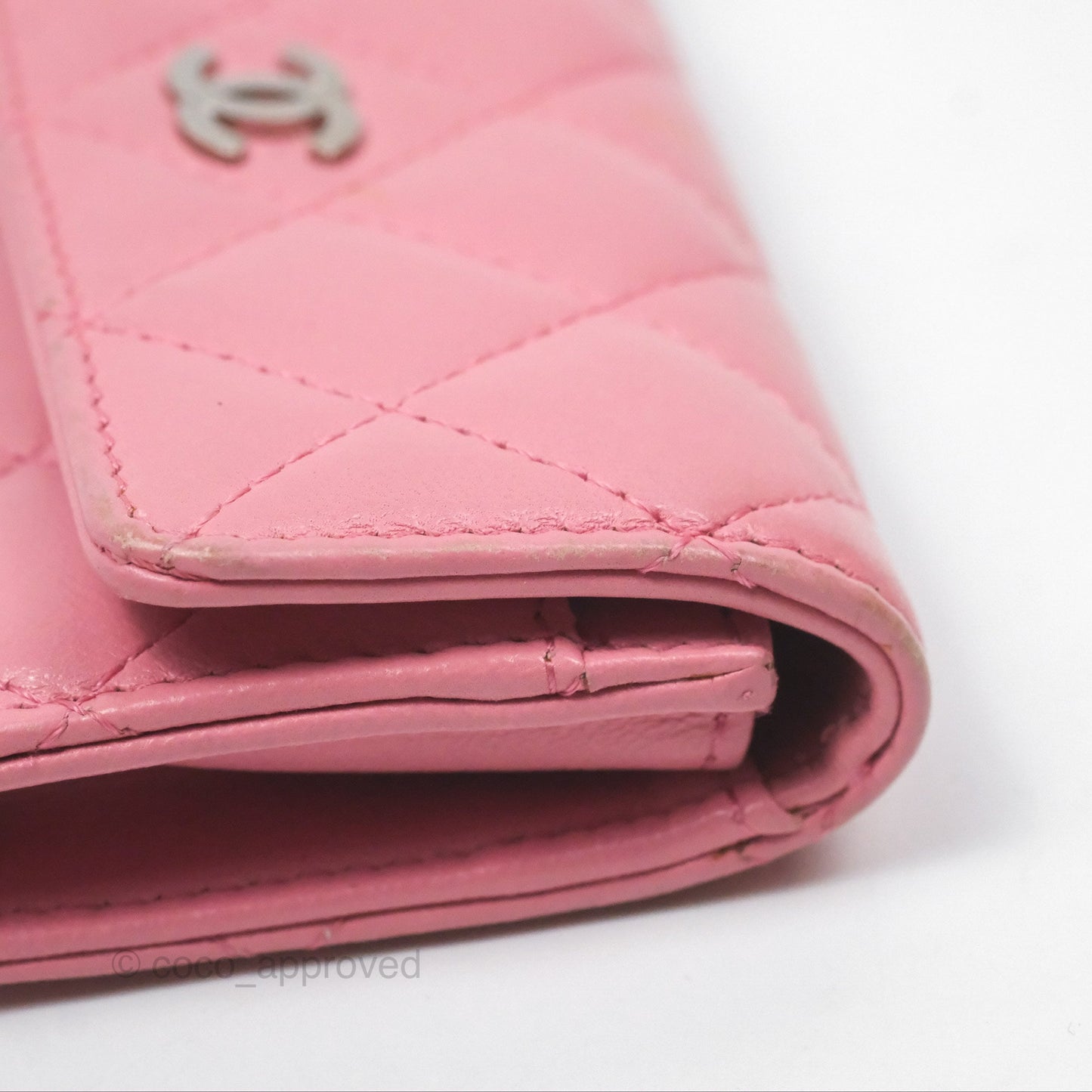 Chanel Quilted Flap Card Holder Pink Lambskin Silver Hardware