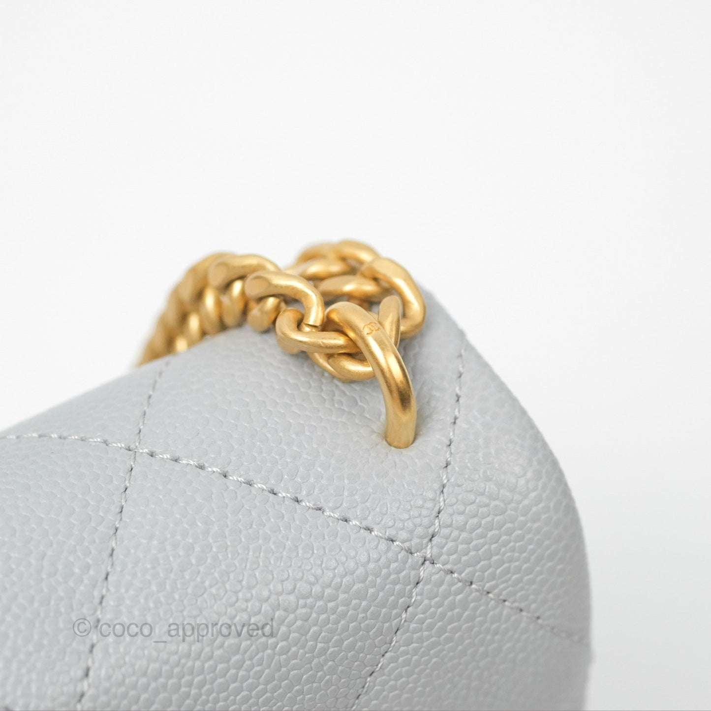 Chanel Mini Flap Bag Heart Adjustable Chain Grey Caviar Aged Gold Hardware