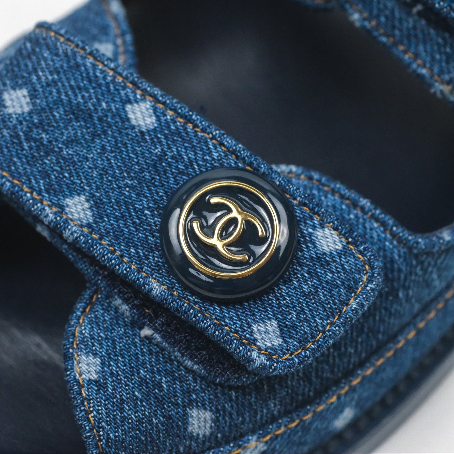 Chanel CC Dots Dad Sandals Denim Blue 23P Size 36.5