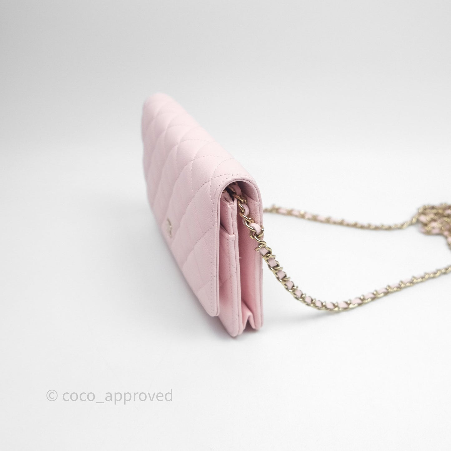 Chanel Classic Quilted Wallet on Chain WOC Light Pink Caviar Gold Hardware