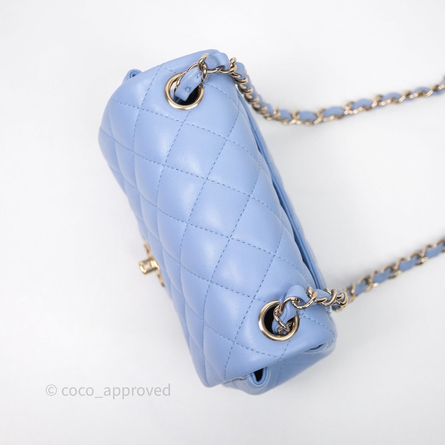 Chanel Mini Square Quilted Sky Blue Lambskin Gold Hardware