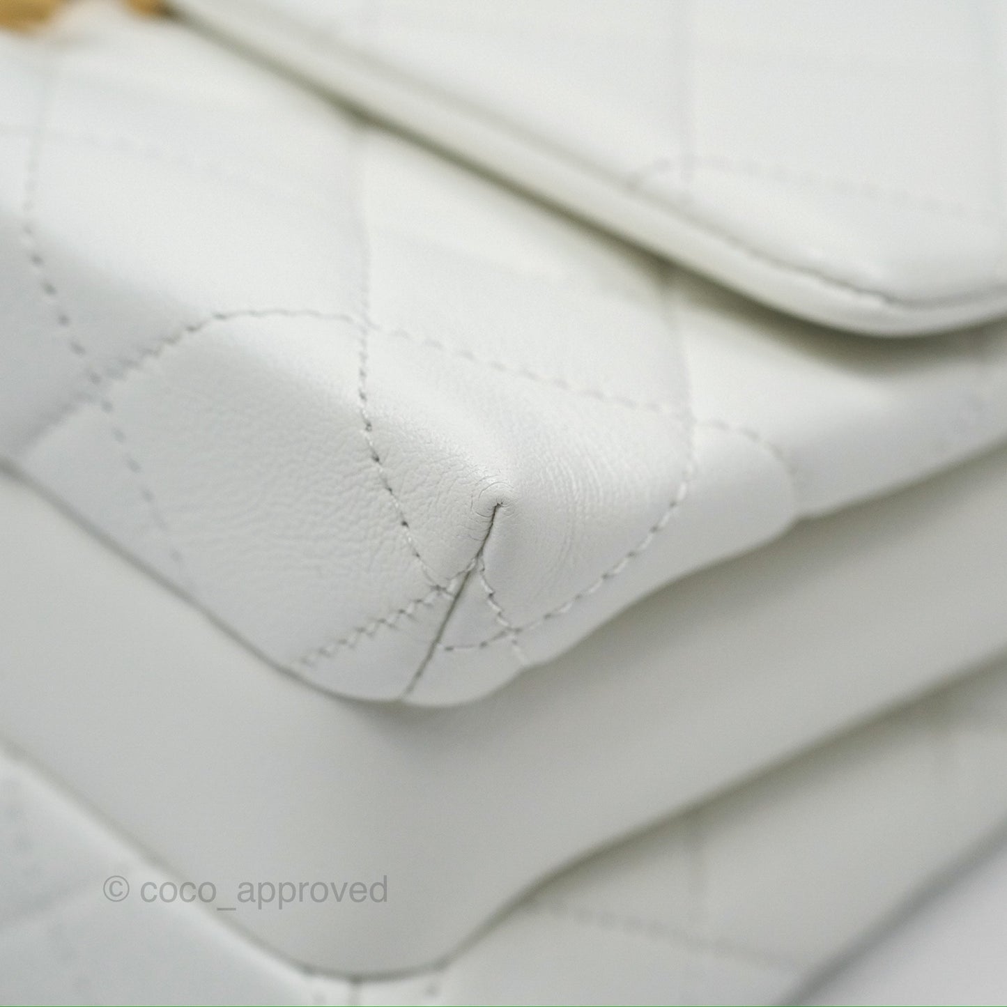 Chanel Adjustable Flap Bag White Calfskin Aged Gold Hardware