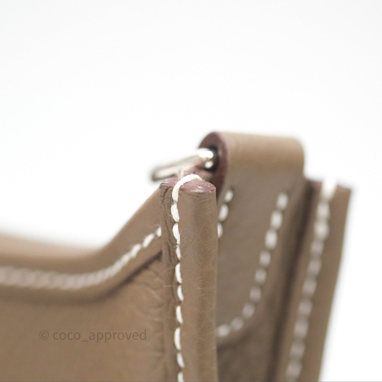 Hermès Mini Evelyne 16 Etoupe 18 Clemence Palladium Hardware with Bleu Indigo Strap