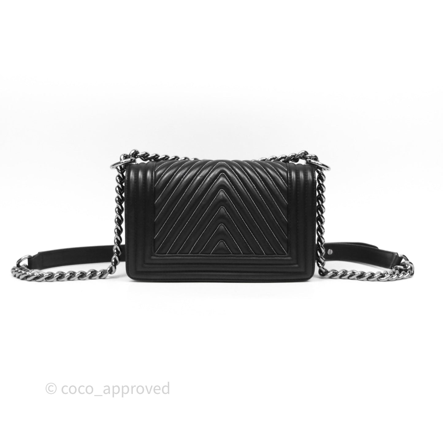 Chanel Small Boy Beaded Chevron Black Lambskin Silver Hardware