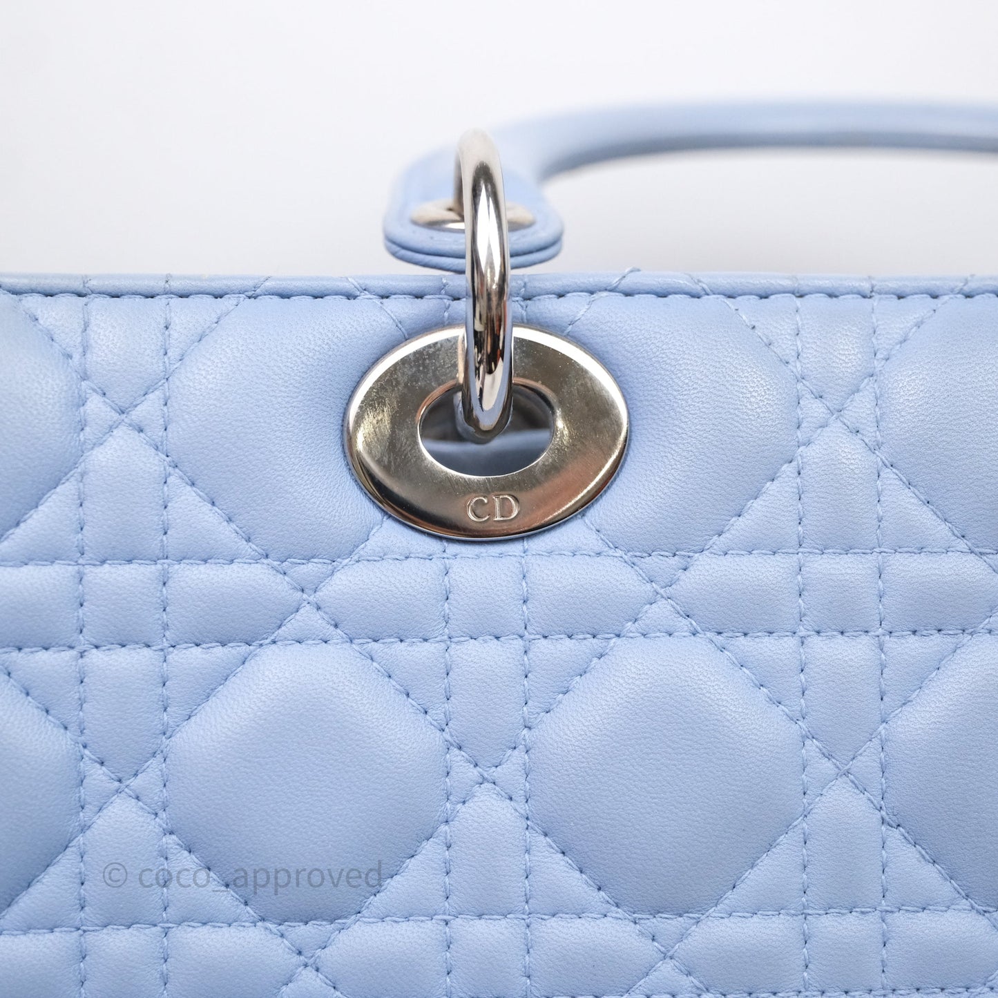 Christian Dior Large Lady Dior Cannage Blue Lambskin Silver Hardware