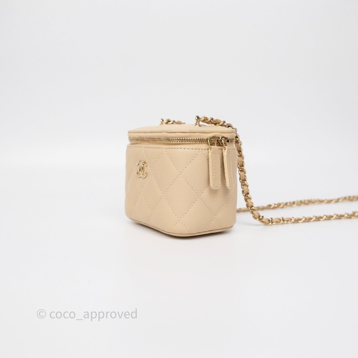 Chanel Mini Vanity With CC Chain Beige Caviar Gold Hardware