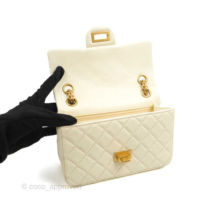 Chanel Mini Reissue 224 White Ivory Aged Calfskin Aged Gold Hardware