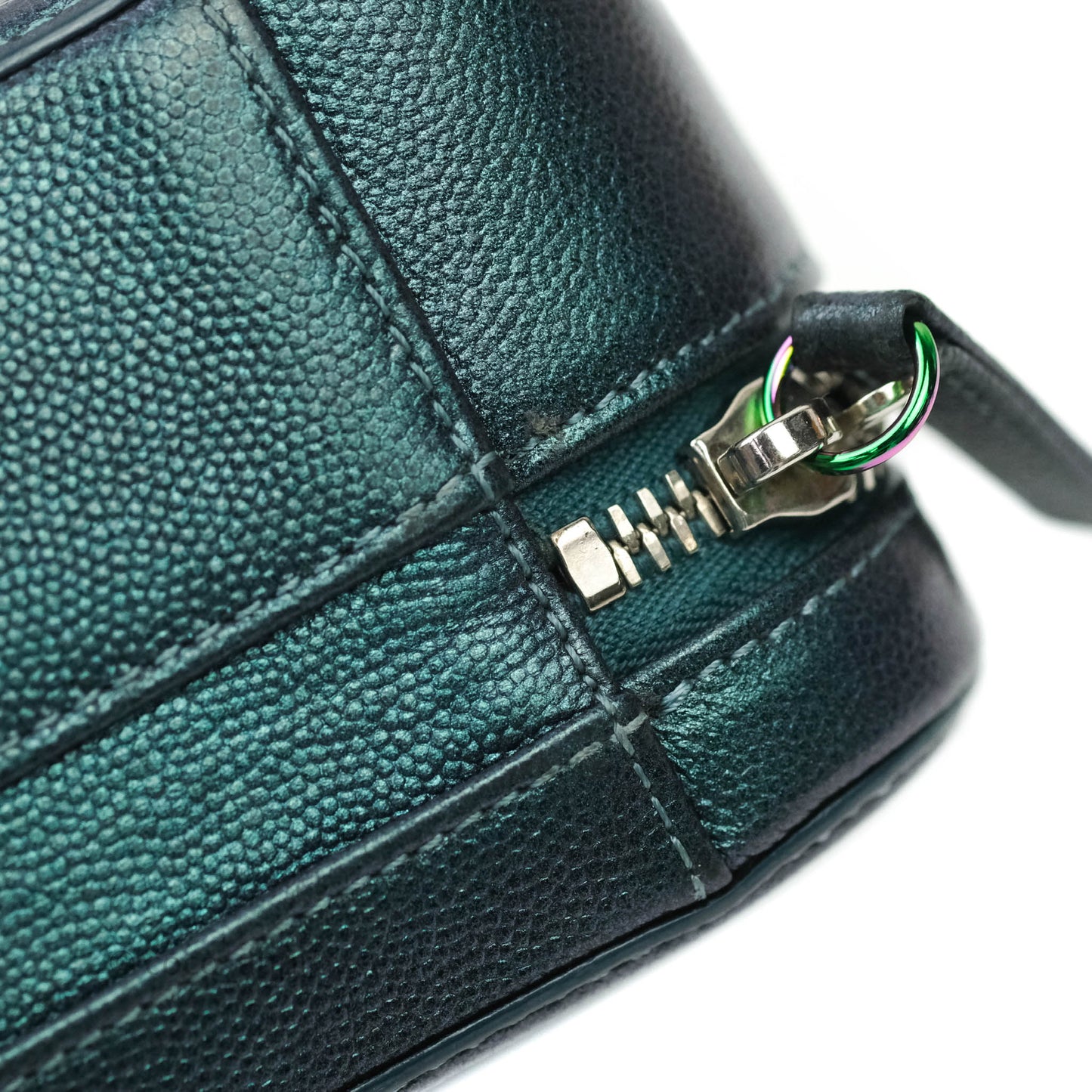 Chanel Quilted Medium CC Filigree Vanity Case Iridescent Dark Turquoise Caviar Rainbow Hardware