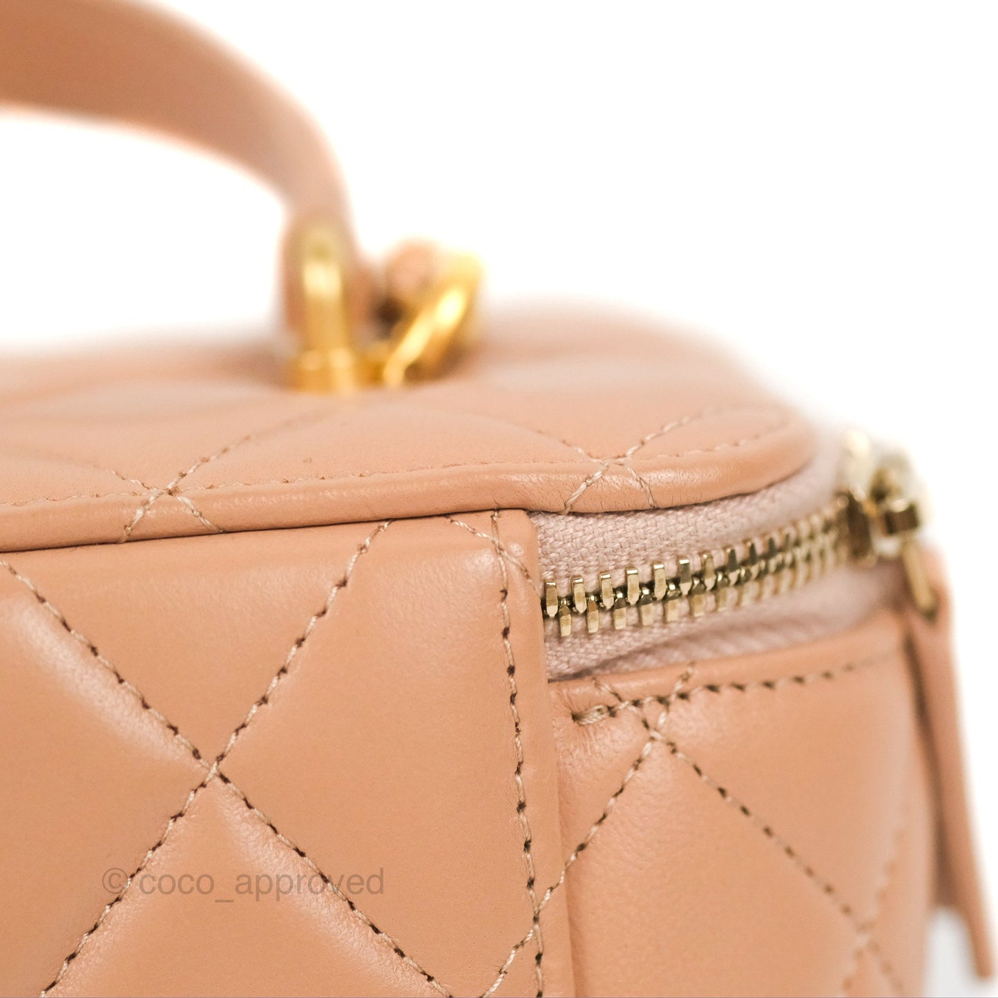 Chanel Vanity Rectangular Top Handle Beige Lambskin Gold Hardware