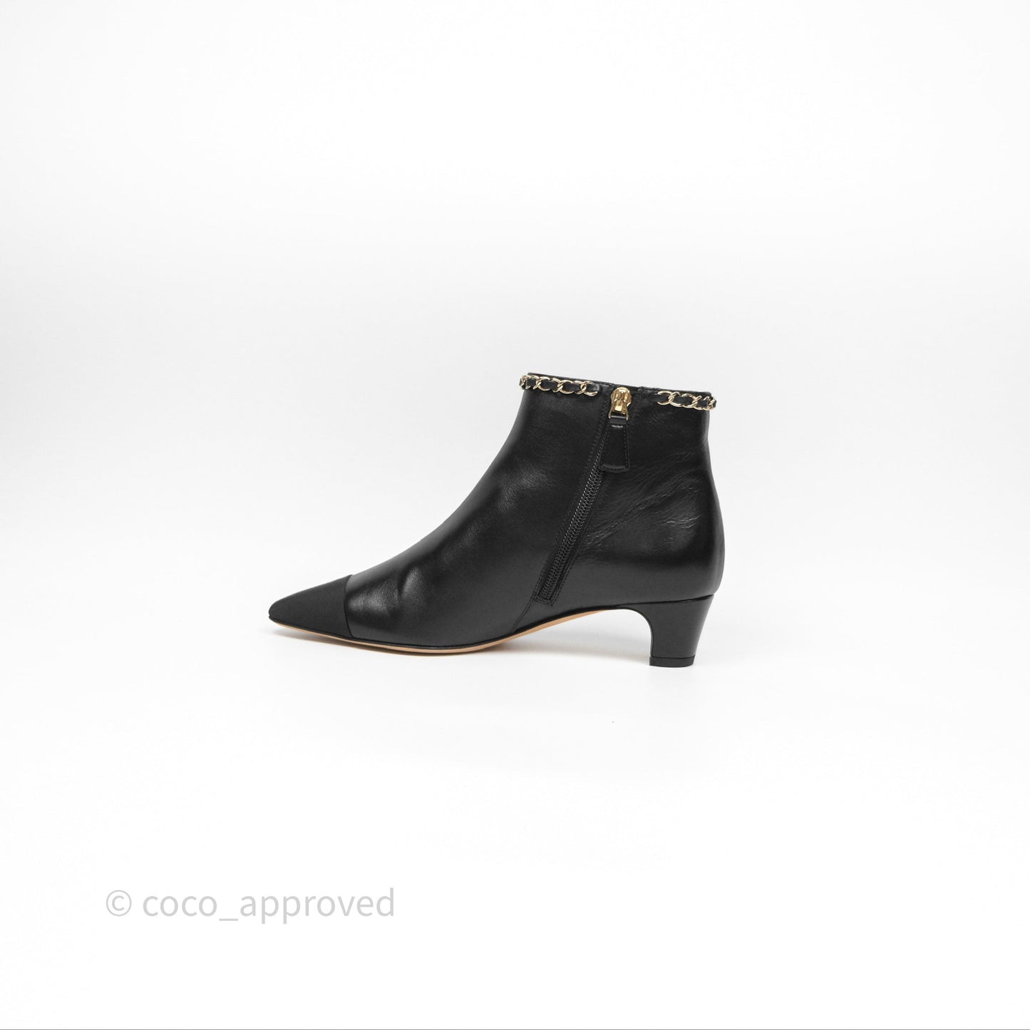 Chanel Cap Toe Chain Ankle Boots Lambskin Size 36.5