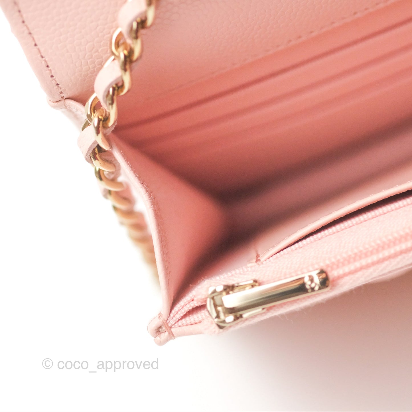 Chanel Quilted Classic Wallet on Chain WOC Light Pink Caviar Gold Hardware