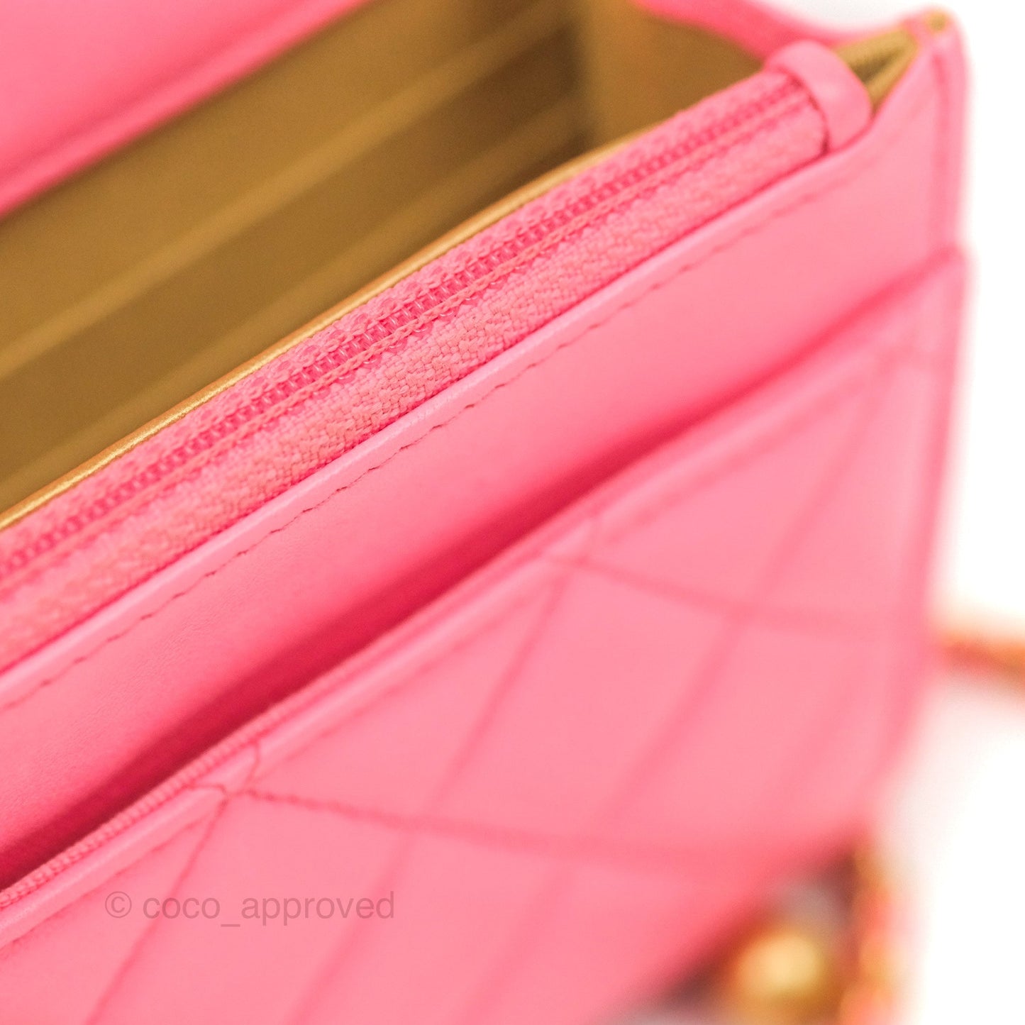 Chanel Quilted Pearl Crush Wallet on Chain WOC Pink Lambskin Aged Gold Hardware