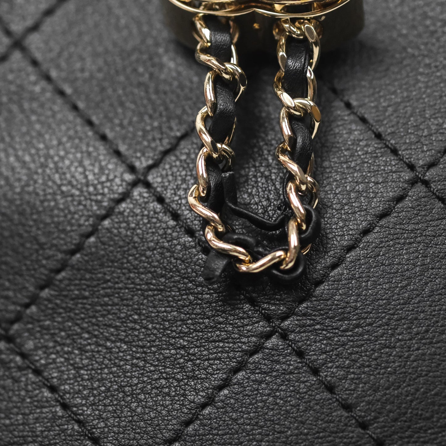 Chanel Quilted Drawstring Bucket Bag Black Calfskin Gold Hardware