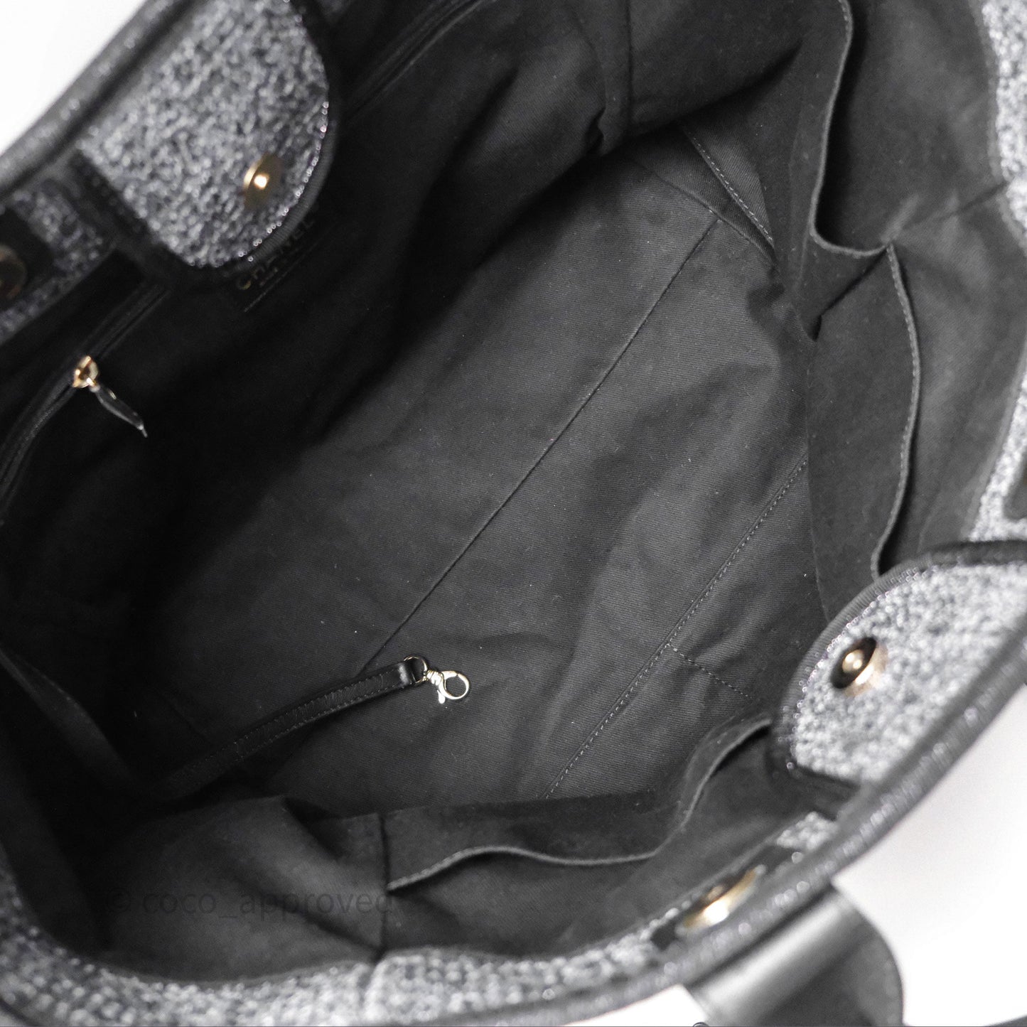 Chanel Large Deauville Glitter Black Grey Raffia Gold Hardware