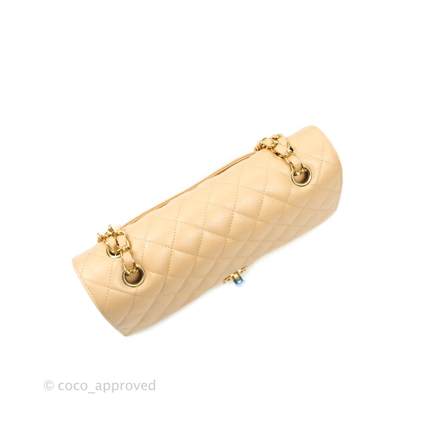 Chanel M/L Medium Quilted Caviar Double Flap Beige Gold Hardware