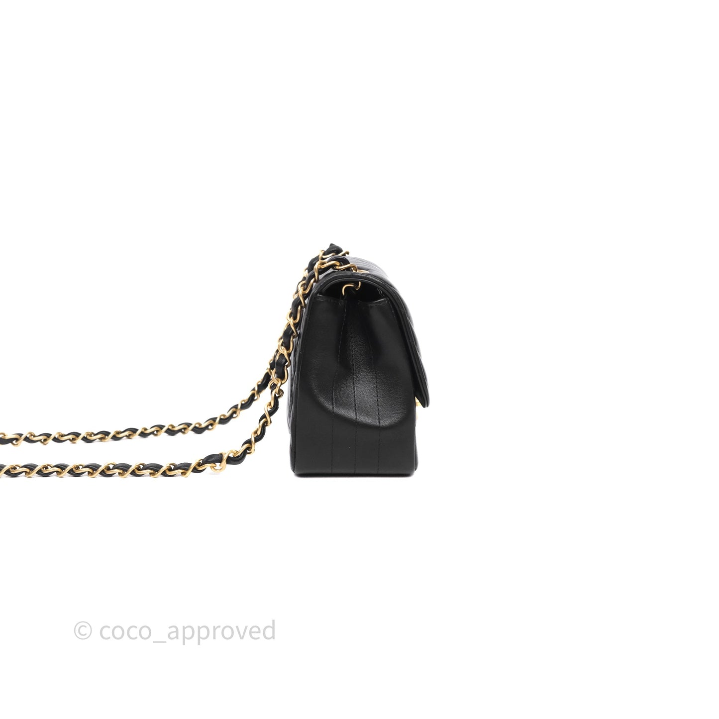 Chanel Mini Square Flap Chevron Black Lambskin Aged Gold Hardware