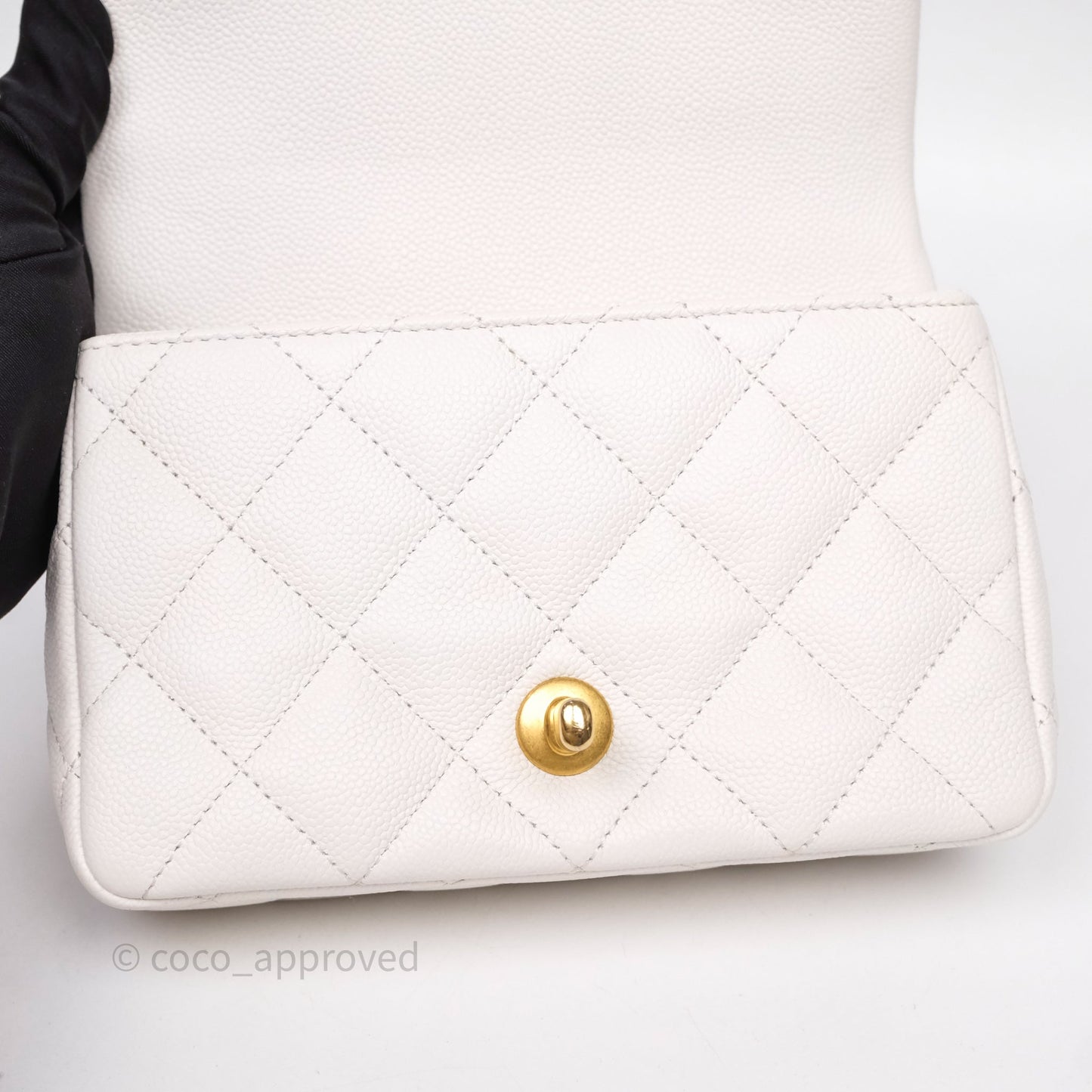 Chanel Heart Crush Mini Flap Bag White Caviar Aged Gold Hardware