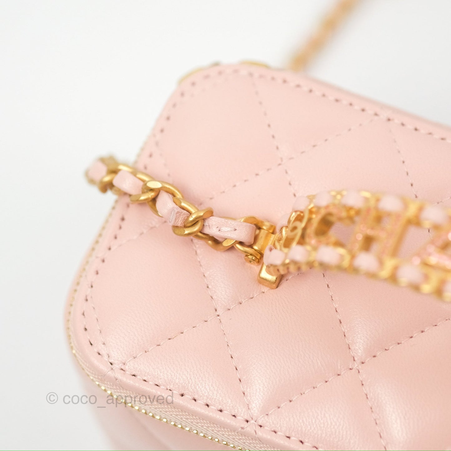 Chanel Vanity Rectangular Top Handle Pink Lambskin Gold Hardware