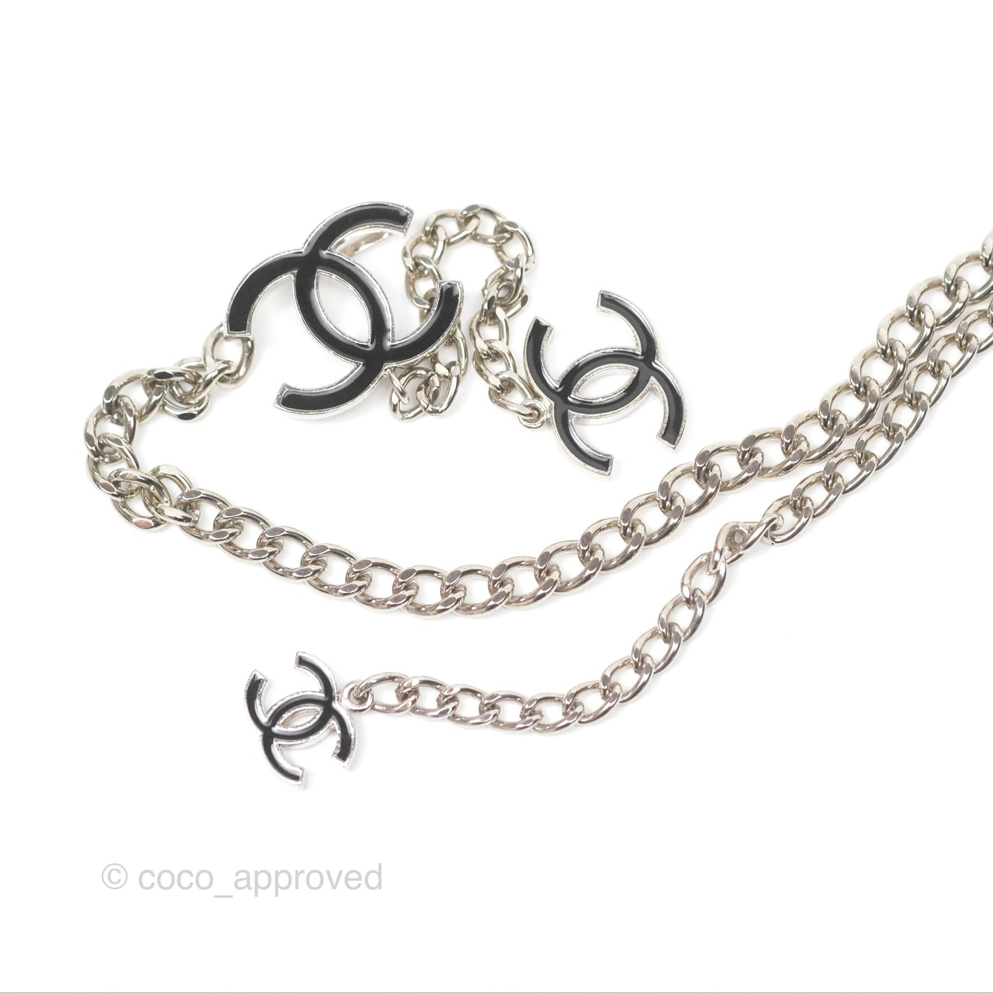 Chanel Black CC Chain Belt Silver Tone 08V