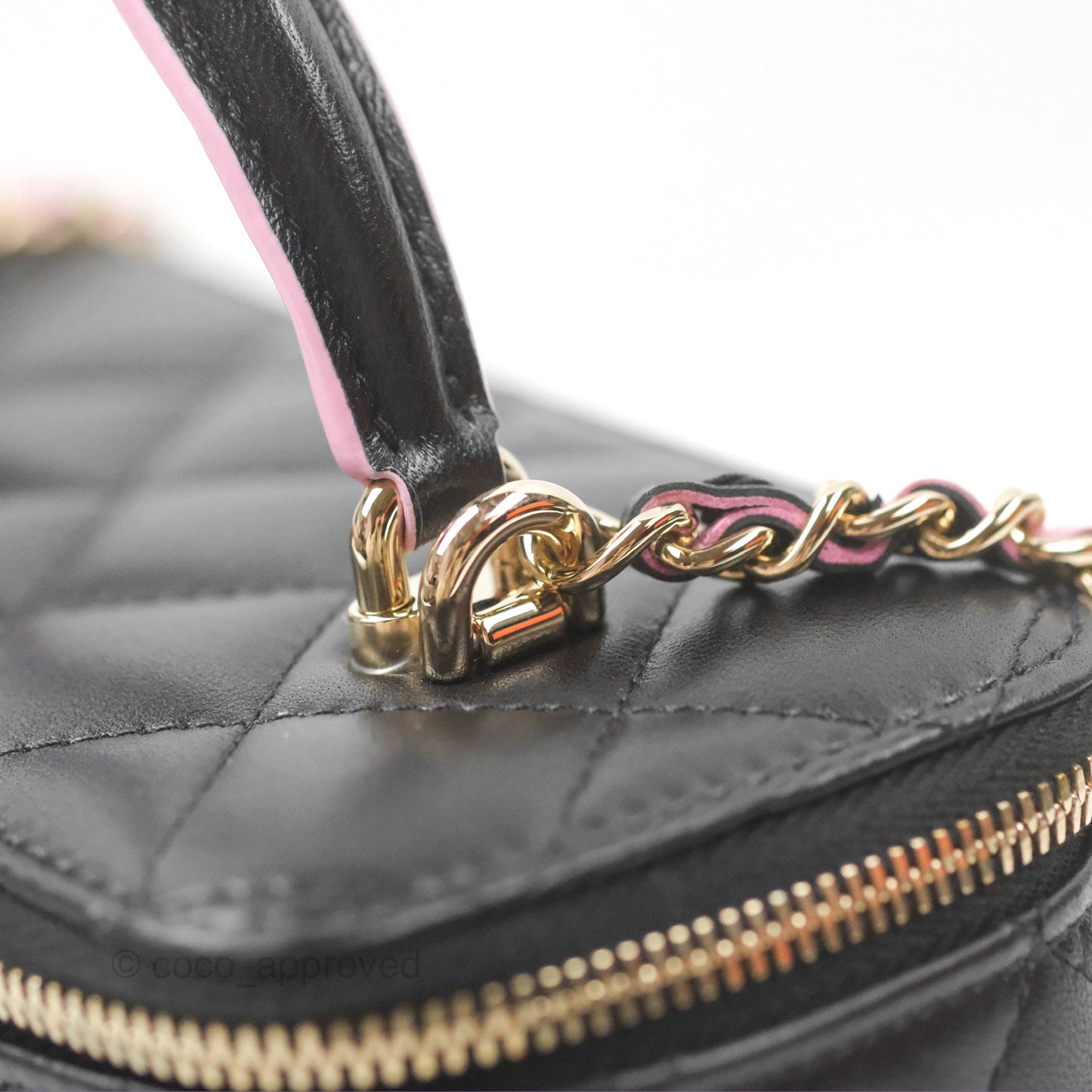 Chanel Vanity Rectangular Top Handle Black Pink Lambskin Gold Hardware