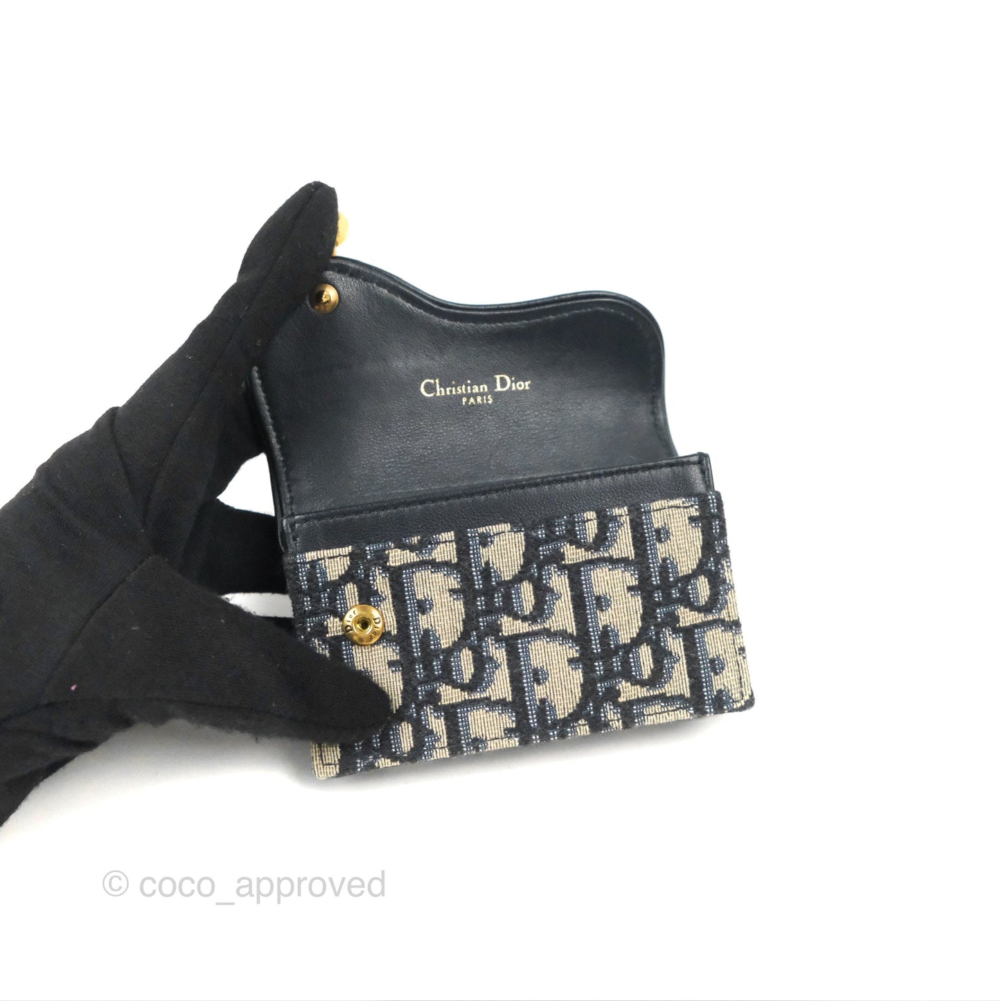 Christian Dior Saddle Flap Card Holder Blue Dior Oblique Jacquard