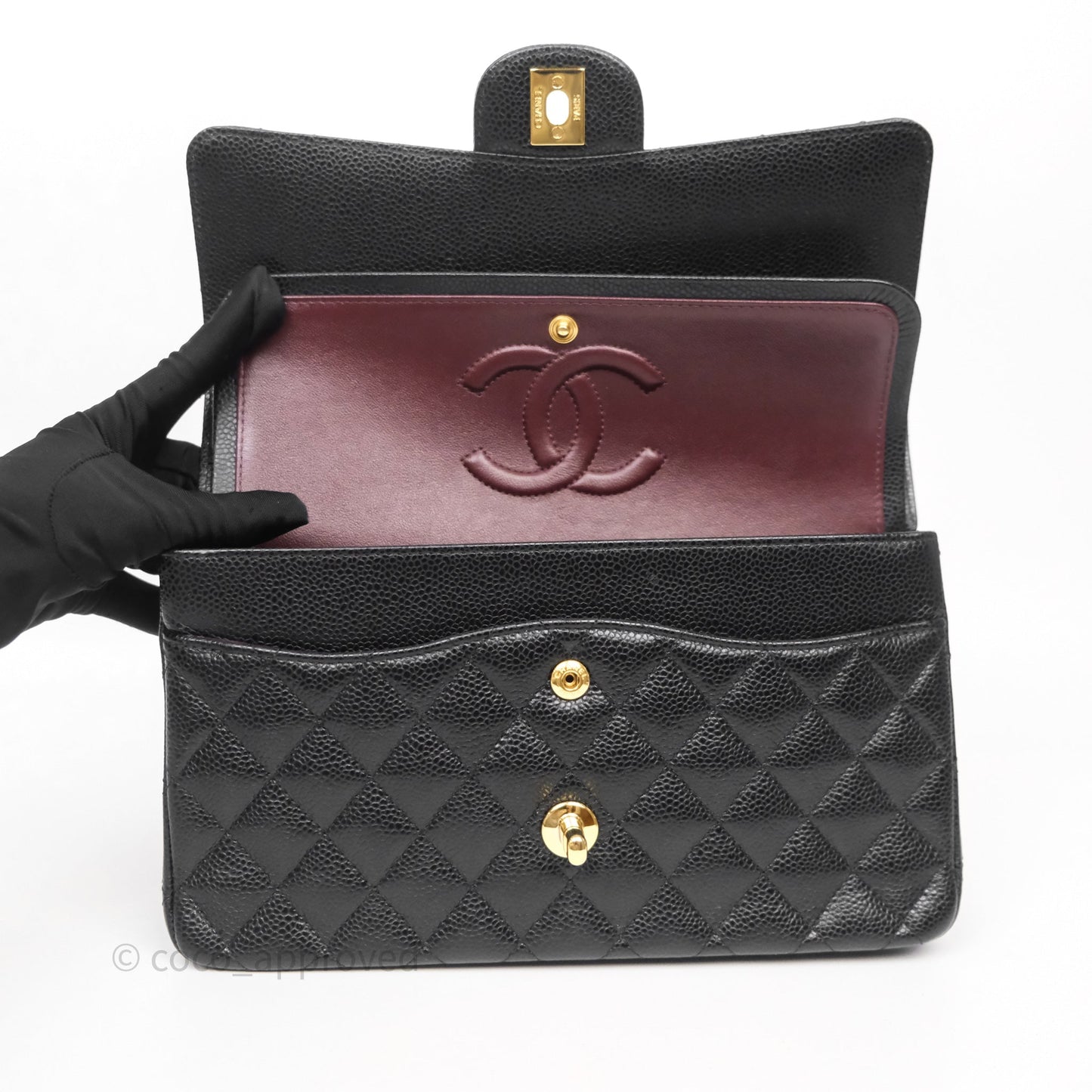 Chanel Classic M/L Medium Flap Quilted Black Caviar Gold Hardware